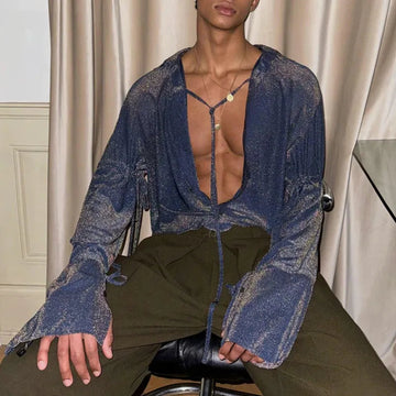 AIDASE  -  Autumn Winter New Man High Street Lace-up Trendy Tops Sexy Niche Chic Casual Turn-Down Collar Long Sleeve Shirts Ins W12517 aidase-shop